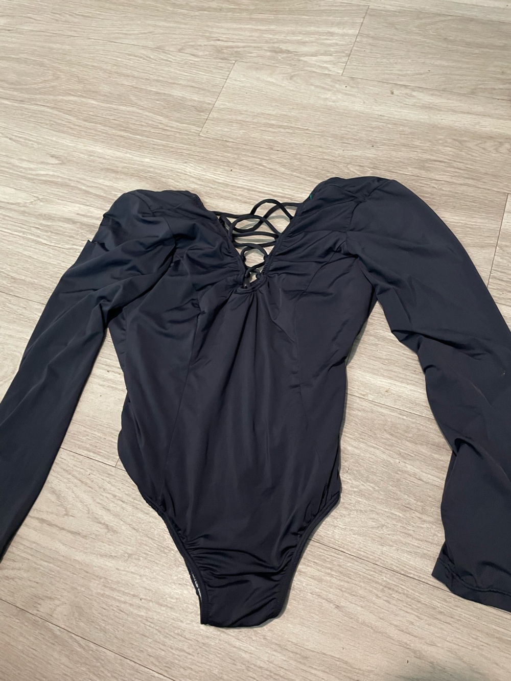 Long Sleeve Black One-Piece Swimsuit with Lace-Up Front